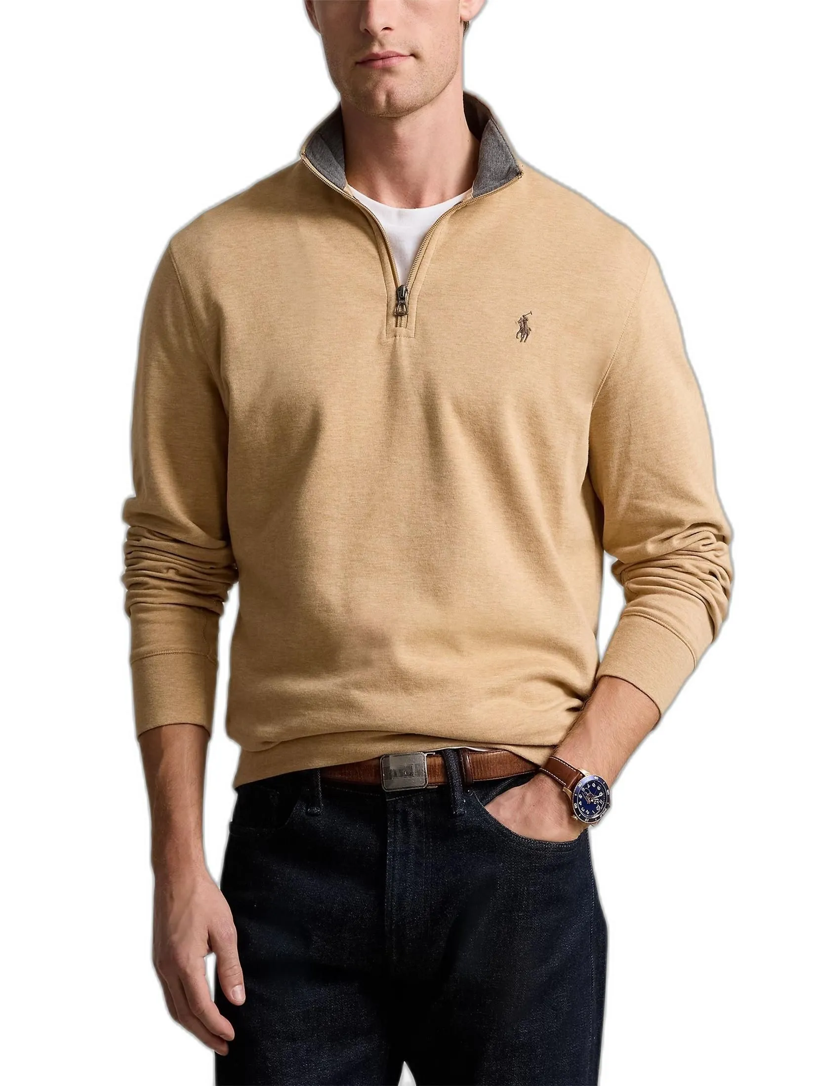 POLO RALPH LAUREN Men Pullover-Luxury Jersey Quarter-Zip Pullover MNPOKNI16824032-Medium Beige-260