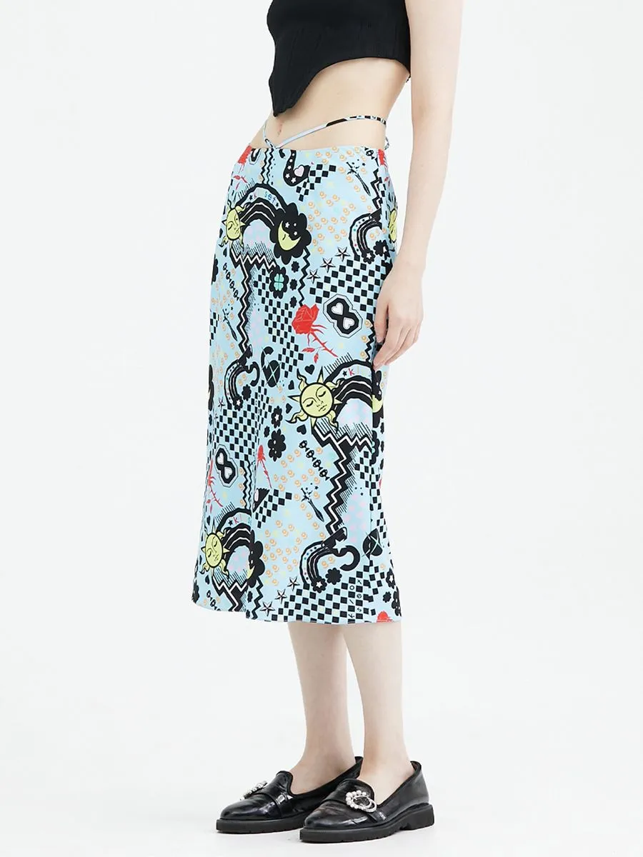 KLOSET (PF23)Symbolic Print Midi Skirt Blue