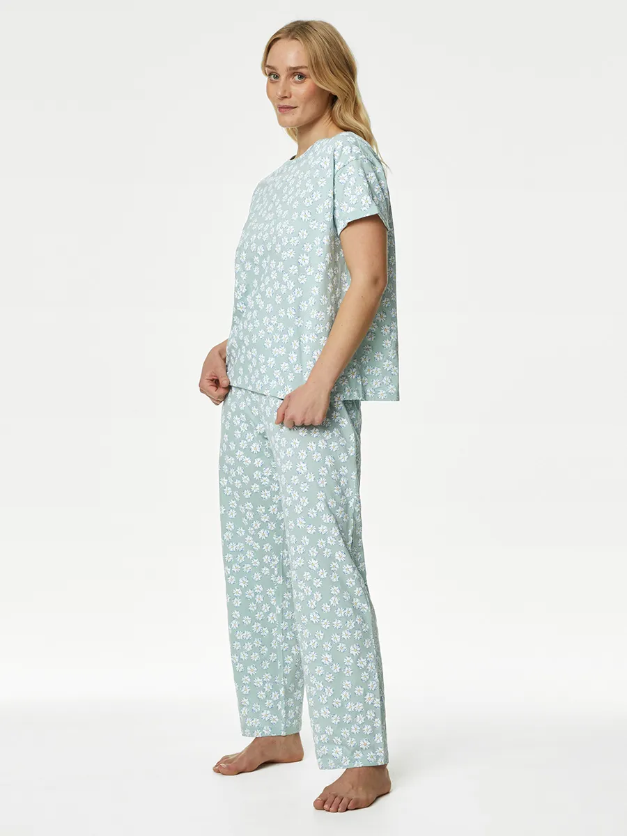 MARKS & SPENCER Women Pyjama Set Pure Cotton Little Flower Printed Asagi