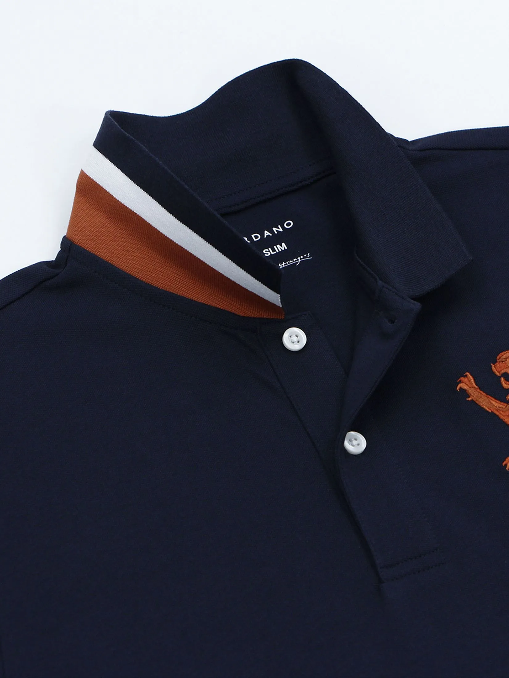 GIORDANO Men's Lycra Pique Embroidery Polo (3D Lion) Signature navy