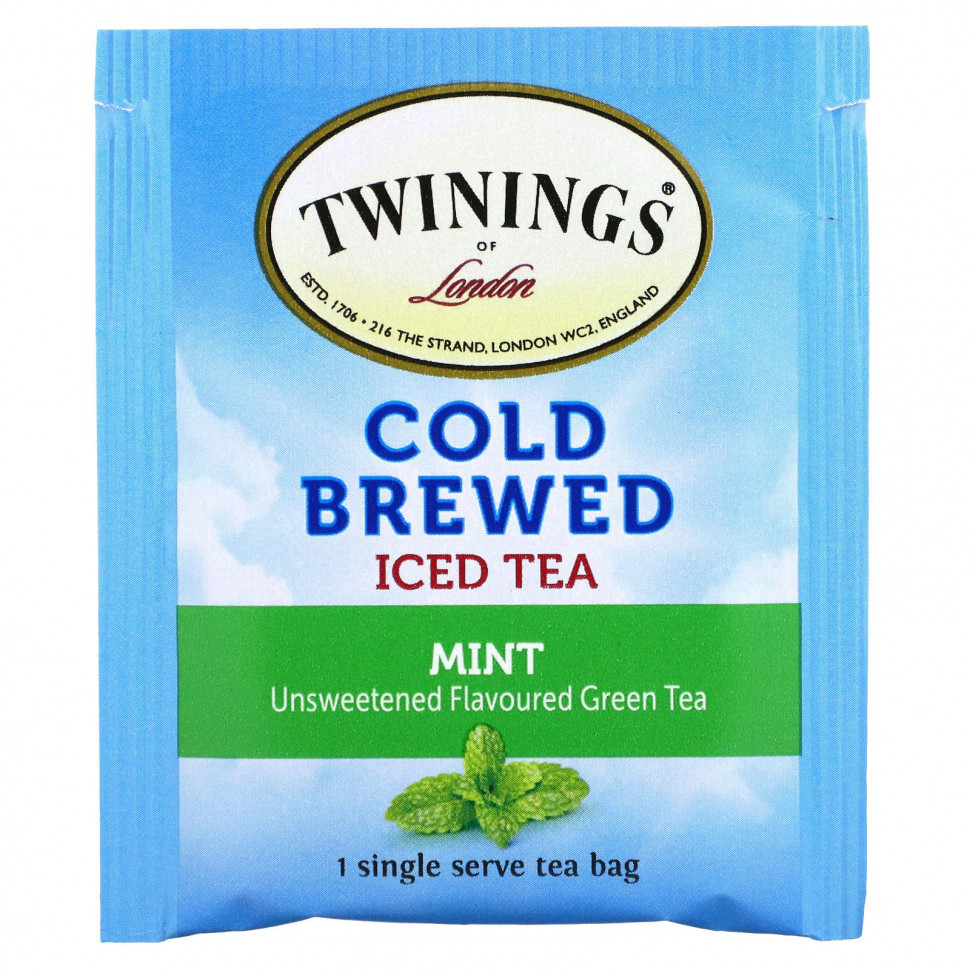 Twinings, холодный чай со льдом, несладкий зеленый чай, вкус мяты, 20 индивидуальных чайных пакетиков, 40 г (1,41 унции)