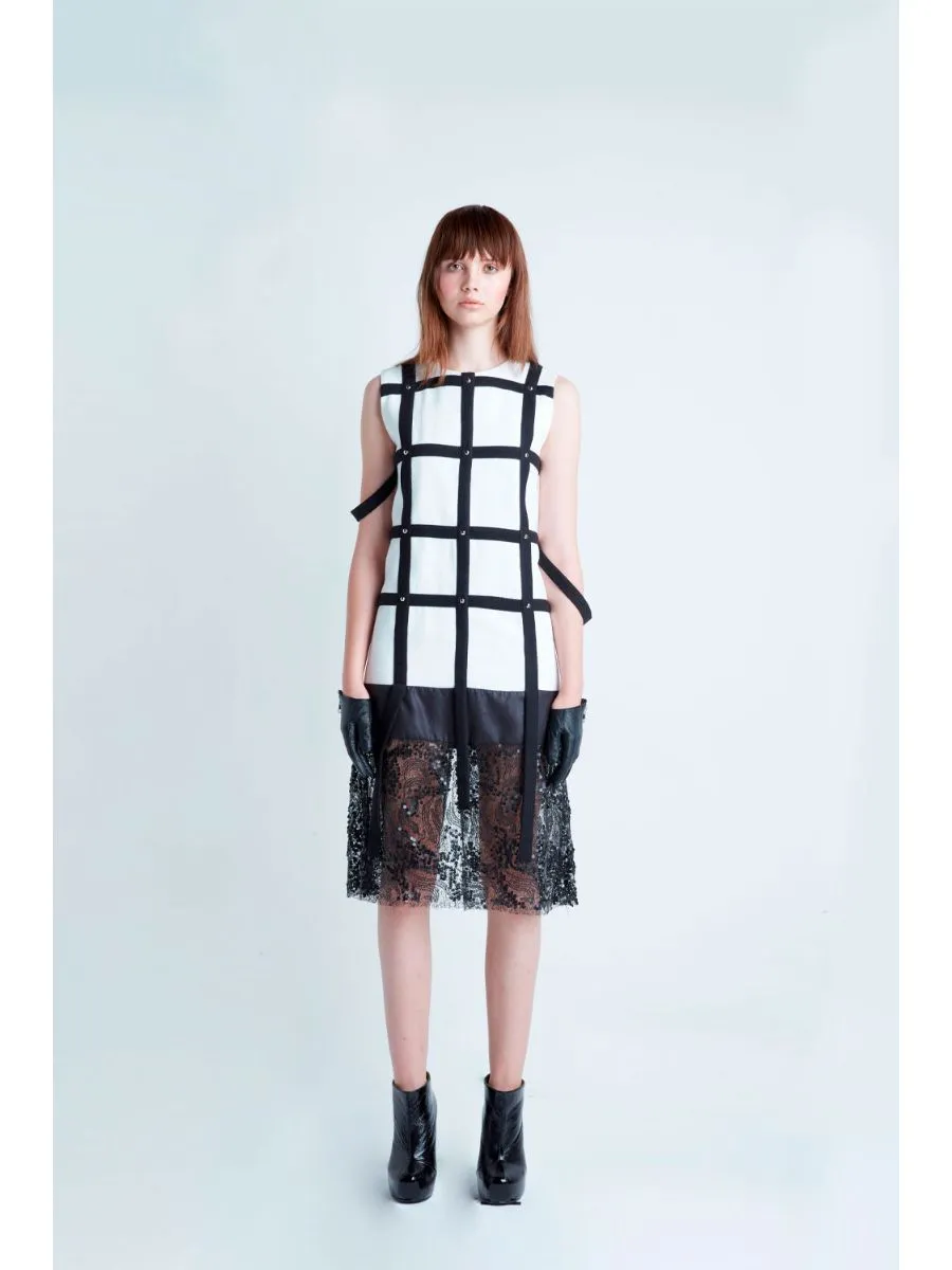 SENADA WOMEN STUDDED WHITE DRESS WITH SEQUIN LACE