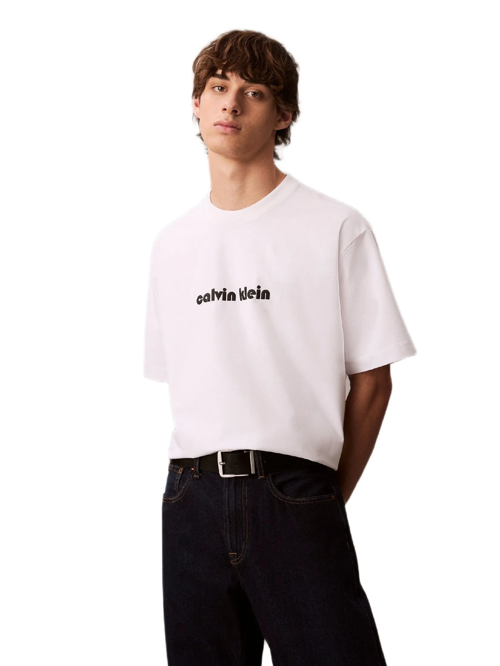 CALVIN KLEIN Men's Relaxed Fit Jersey Logo Cooling Short Sleeve T-Shirt White