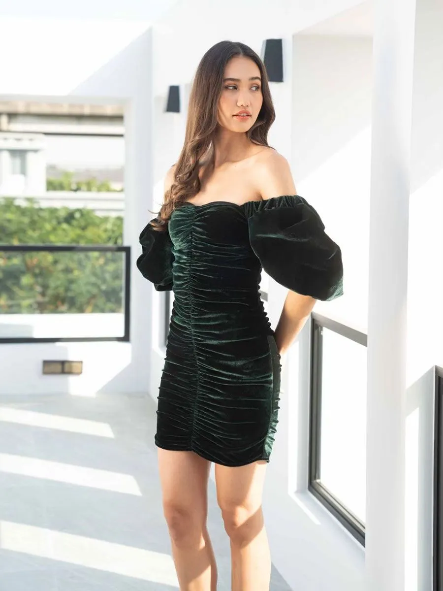 ROSE THE LABEL Canna Velvet Dress ROSECANNAG Green