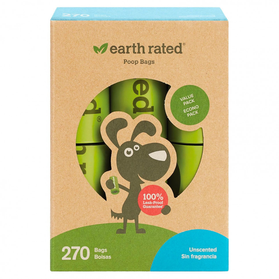 Earth Rated, Пакеты для отходов для собак, без запаха, 270 пакетов - ERD-00024-Без запаха | 120 шт.