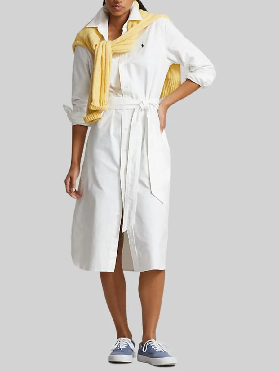 POLO RALPH LAUREN Women Dress-Belted Cotton Oxford Shirtdress-White