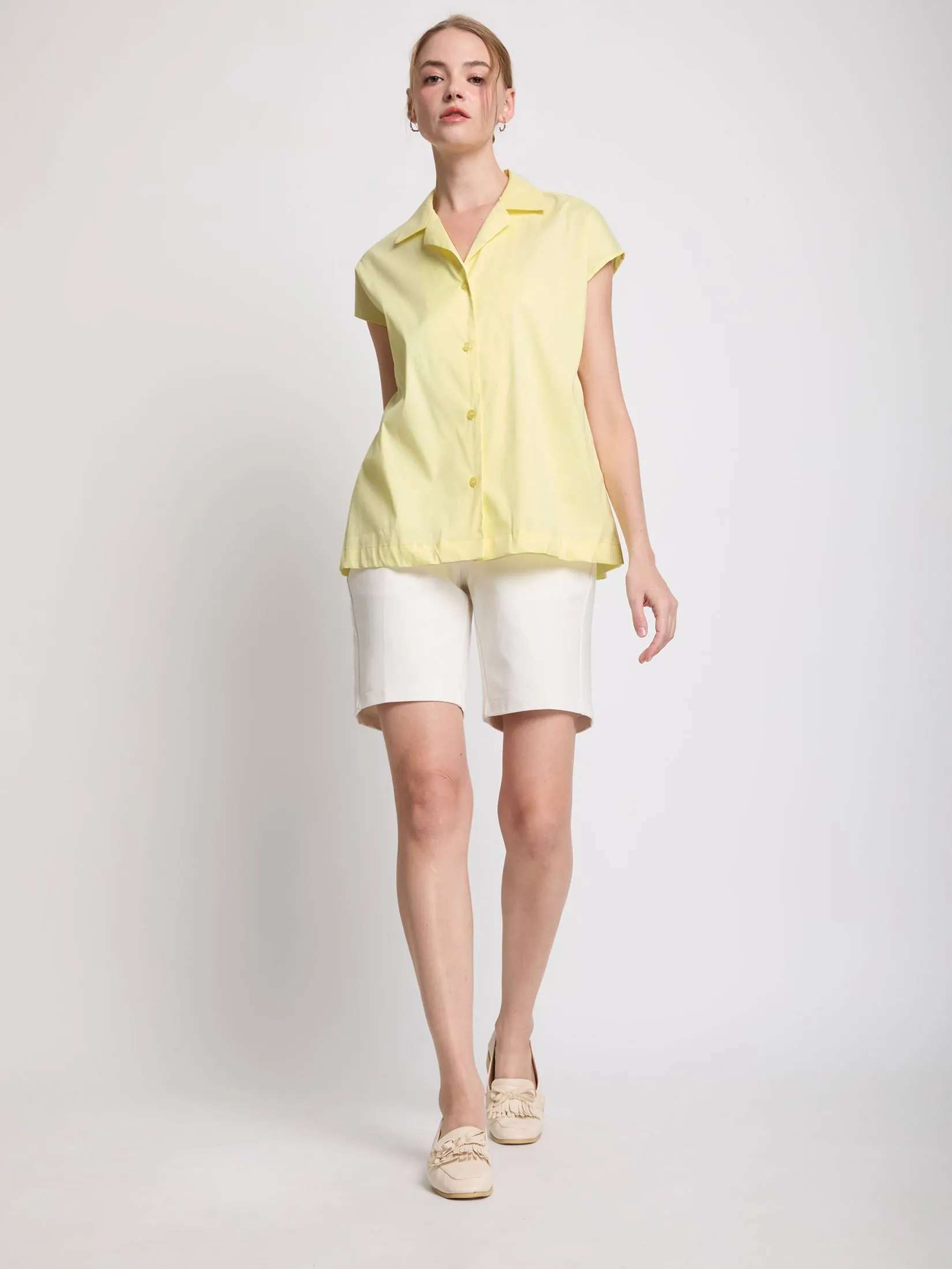 EASY PIECES Women Blouse Short Sleeves Button-Up with Collar