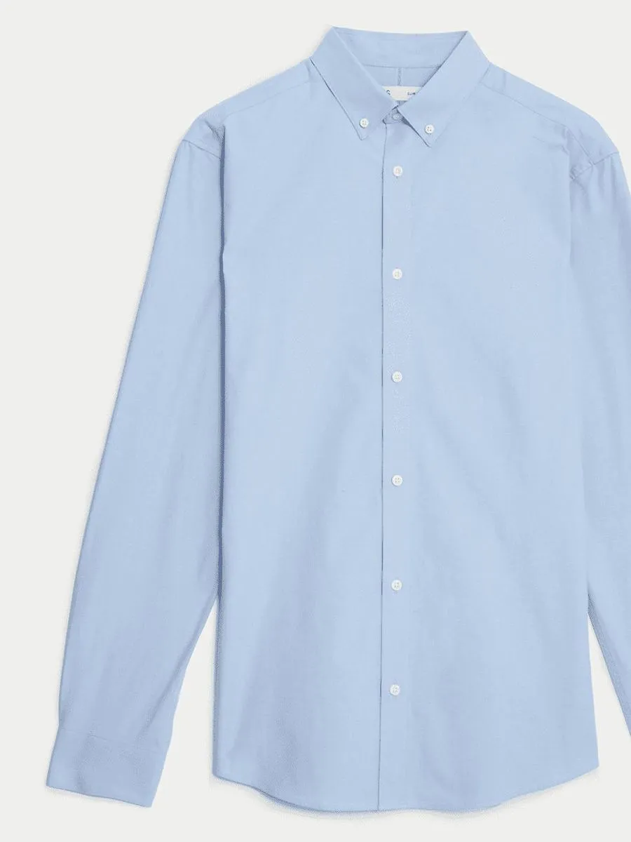 MARKS & SPENCER Men Shirt Slim Fit Cotton Stretch 360 Flex E0_Blue