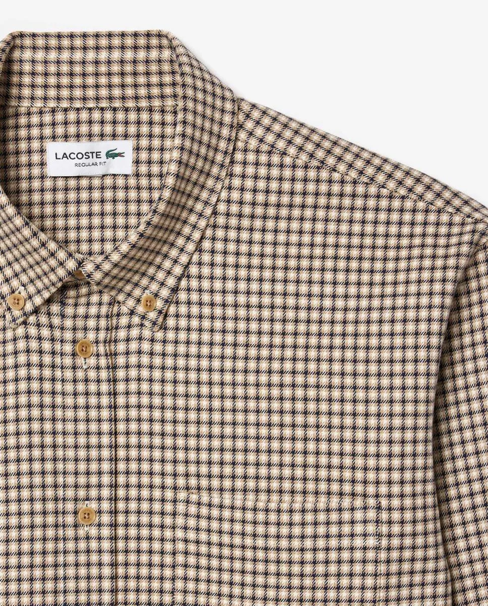 LACOSTE Regular Fit Plaid Overshirt Beige