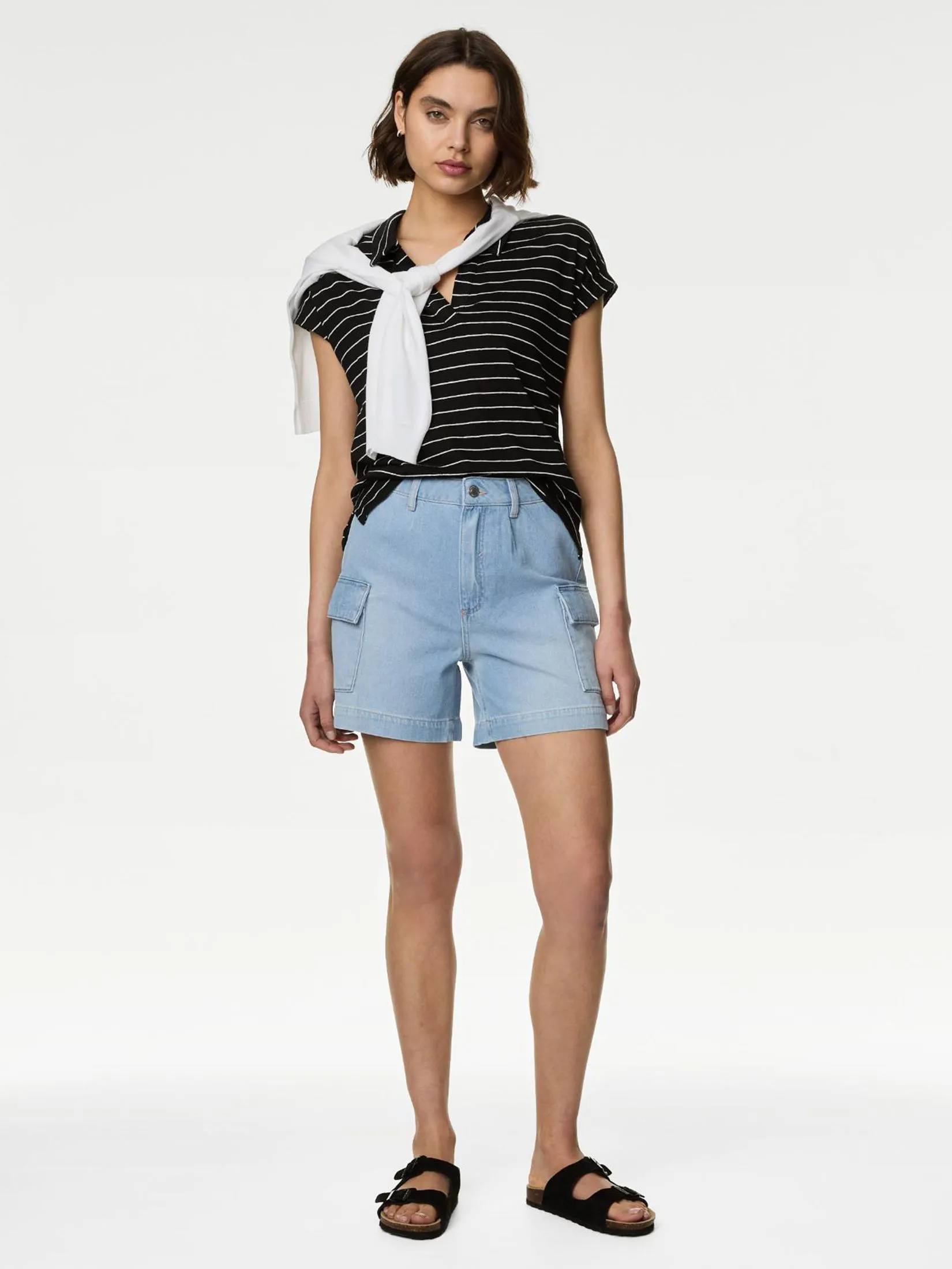 MARKS & SPENCER Women Cargo Shorts Denim Light Indigo