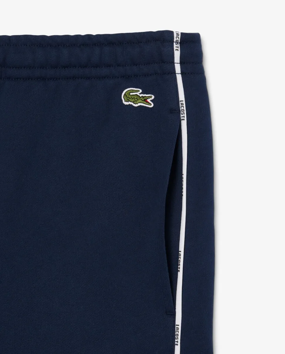 LACOSTE Logo Trim Cotton Fleece Shorts Blue