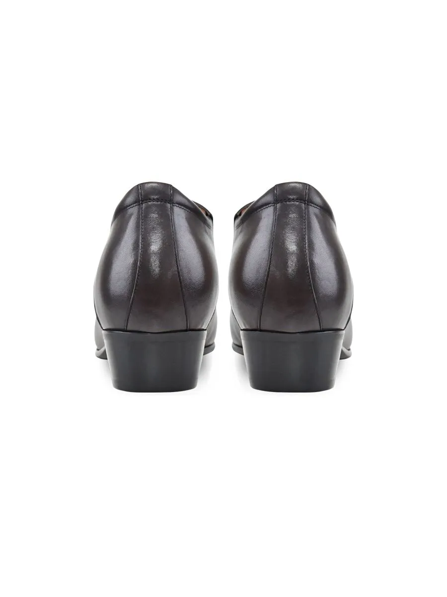 SIRENA Dark Chocolate Leather Court Shoes Pointed Toe High Heel 3 inch Henry