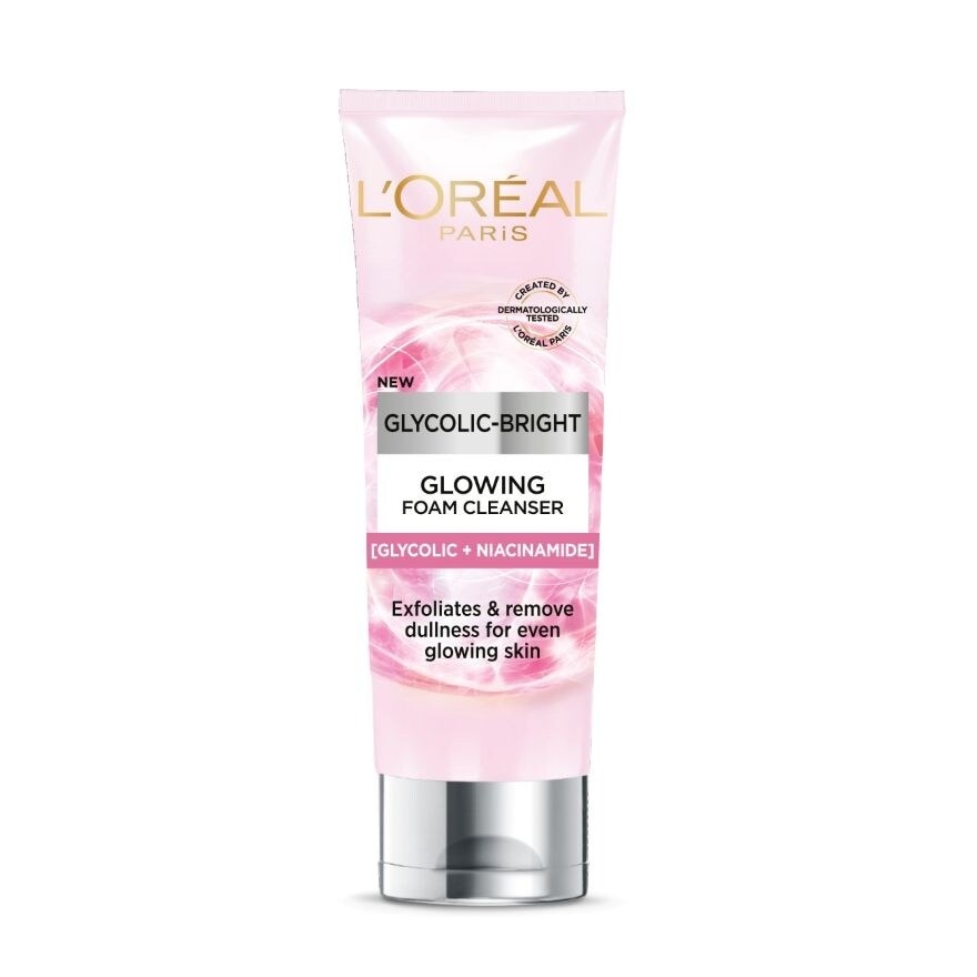 L'Oreal Paris Glycolic-Bright Glowing Daily Cleanser Foam 100 Ml. - Pink