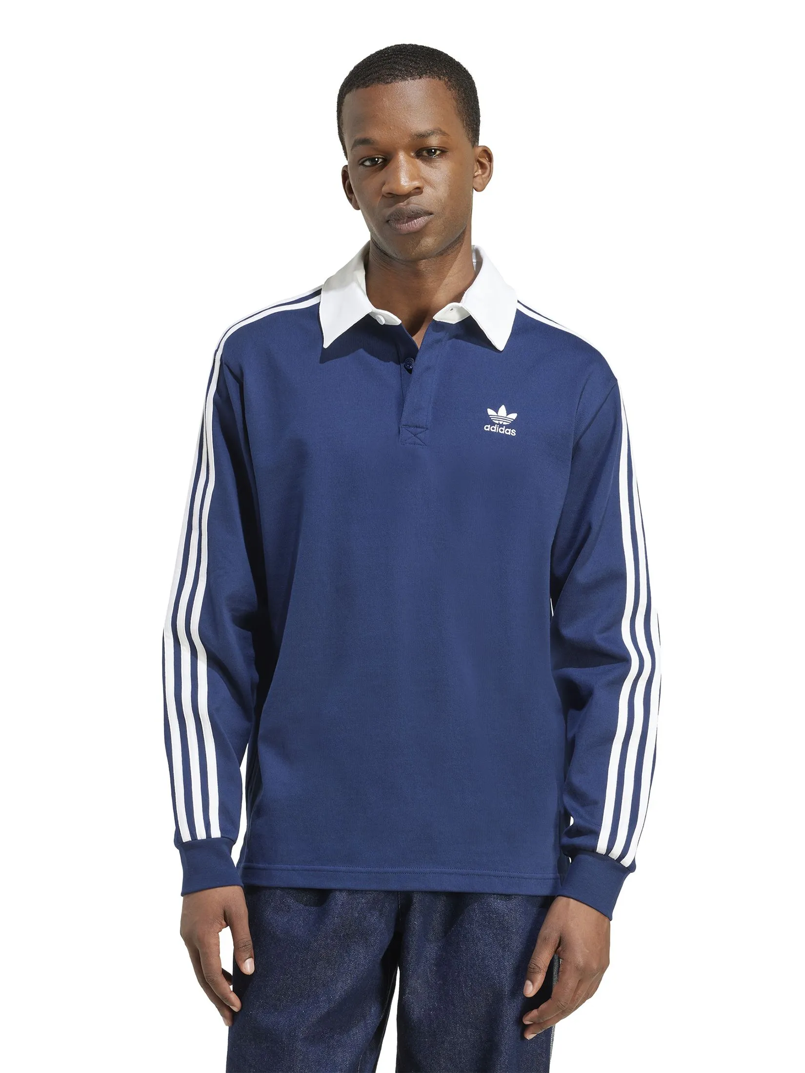 ADIDAS Men Polo Shirt Adicolor Rugby JY1400 Blue / Night Indigo / White