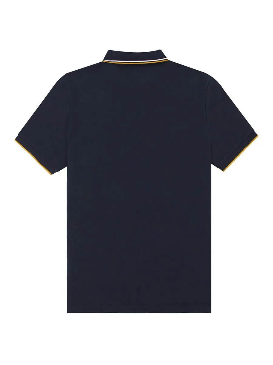 GIORDANO Men's Solid Cotton Lycra Short Sleeve Tapered Polo Signature Navy
