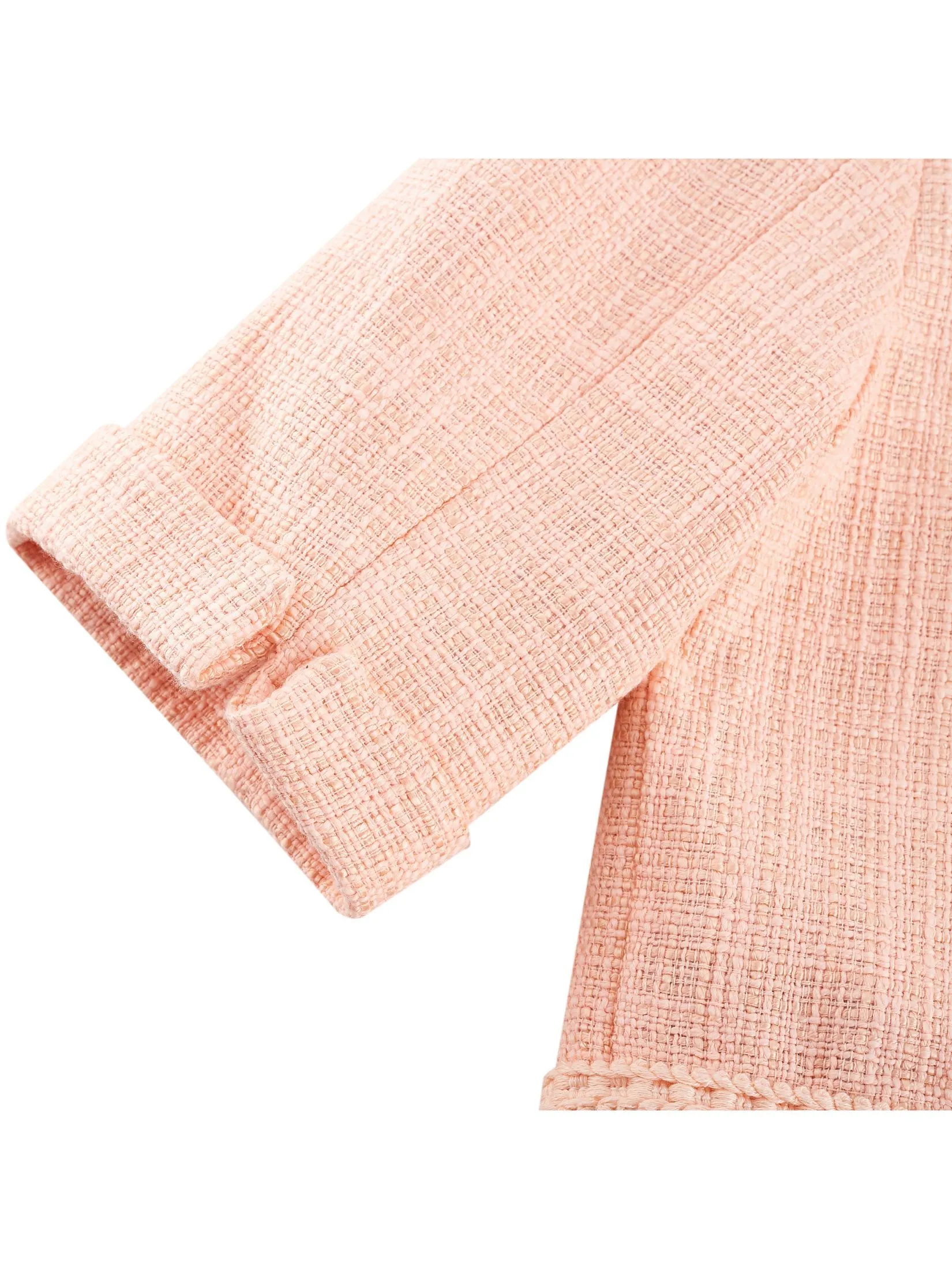 G2000 Women Clothing Cotton Blend Tweed Round Neck Jacket Easy Fit - Pink