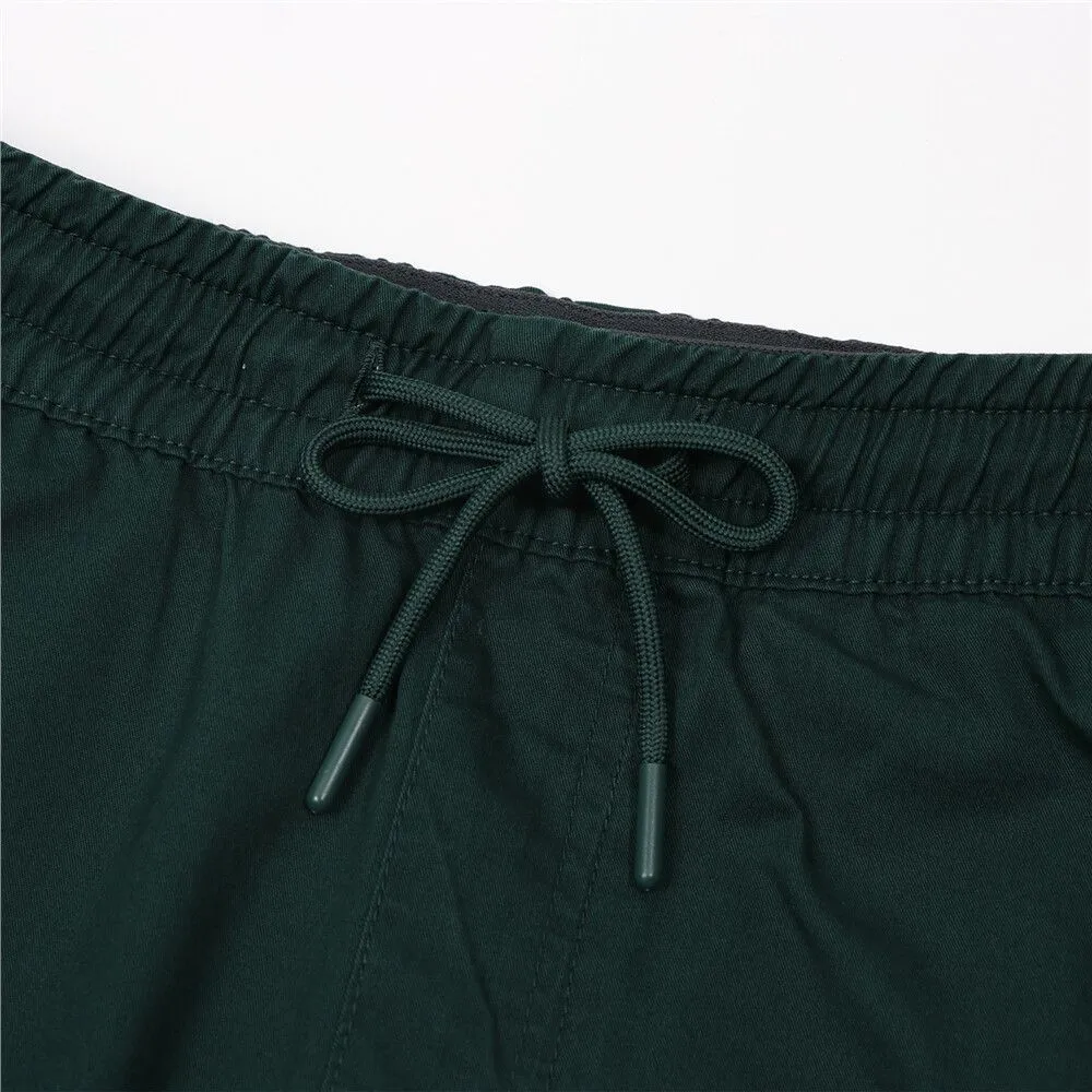 GIORDANO Green Men's Mid-Rise Slim Fit Elastic Waist Twill Bermuda Shorts