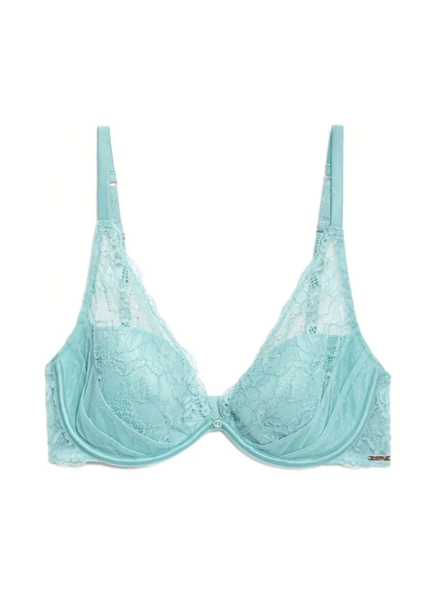 MARKS & SPENCER Women Bra Aster Sparkle Lace Wired Plunge Asagi