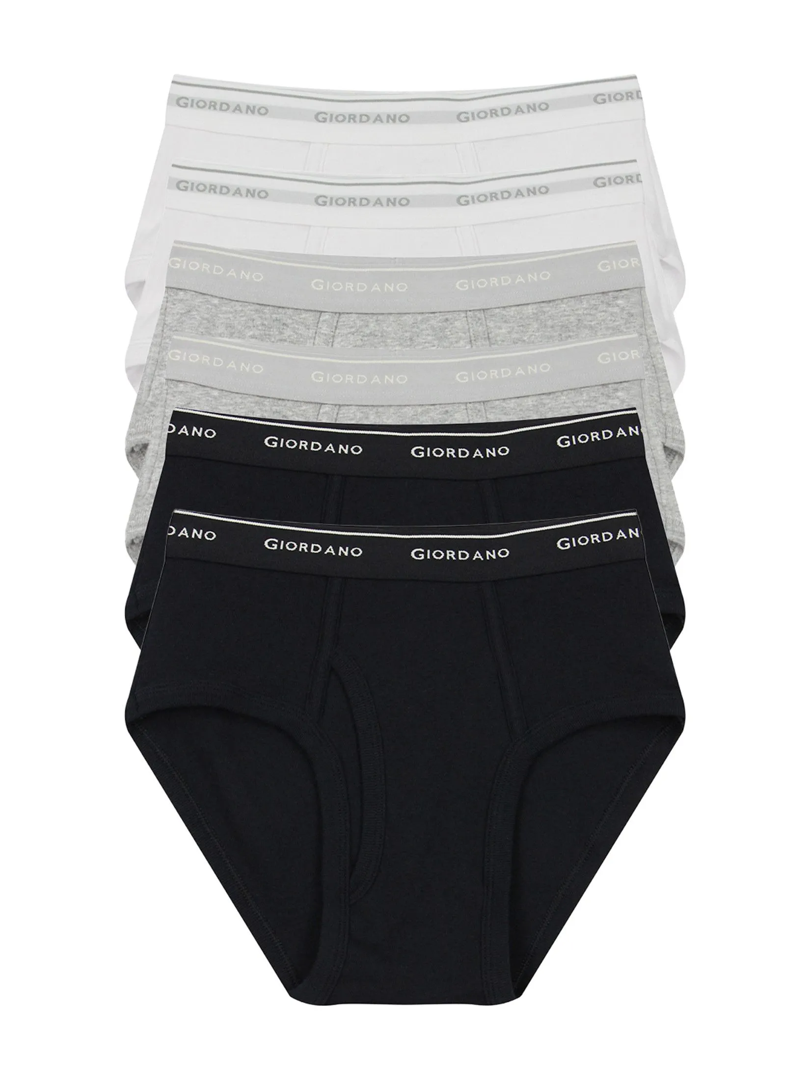 GIORDANO Men's Cotton Plain Classic Briefs (6-Pieces) White/Grey/Black