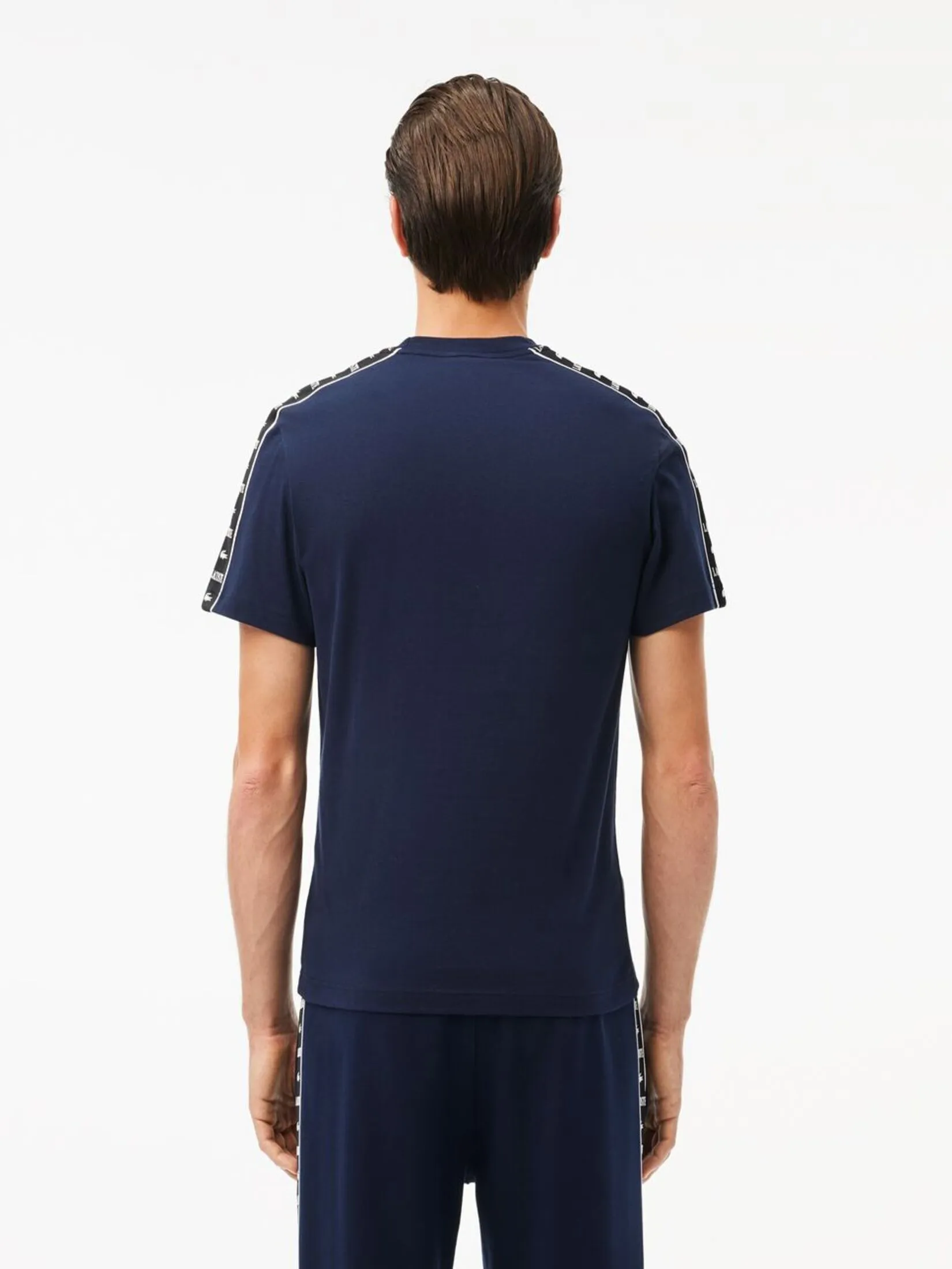 LACOSTE Logo Stripe Cotton T-shirt Blue