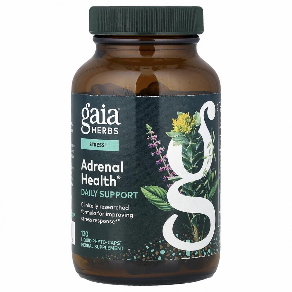 Gaia Herbs, Adrenal Health, ежедневная поддержка, 120 растительных капсул Phyto-Caps