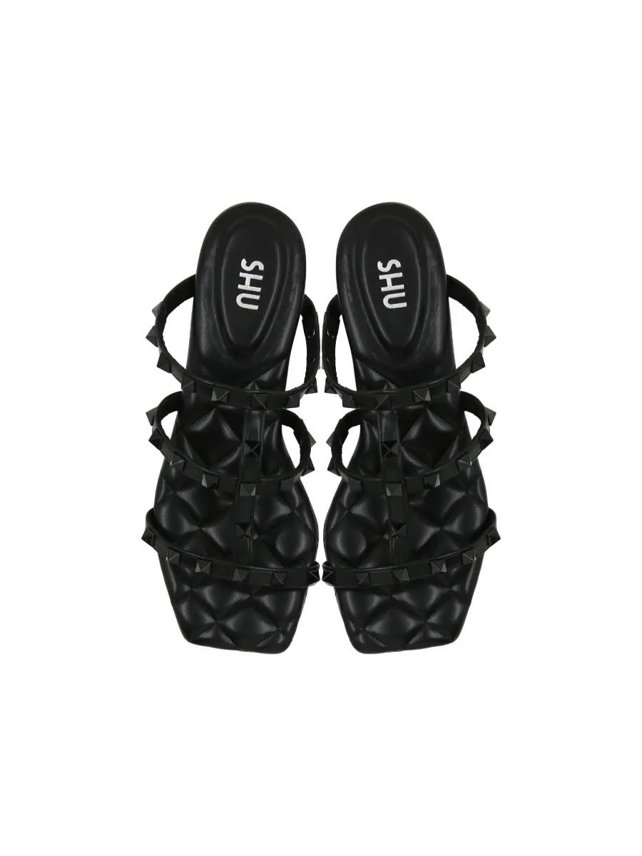 SHU WOMEN  PALETTE SOFT 1" ROCKSTUDS SLIDES SANDALS - TOTAL BLACK