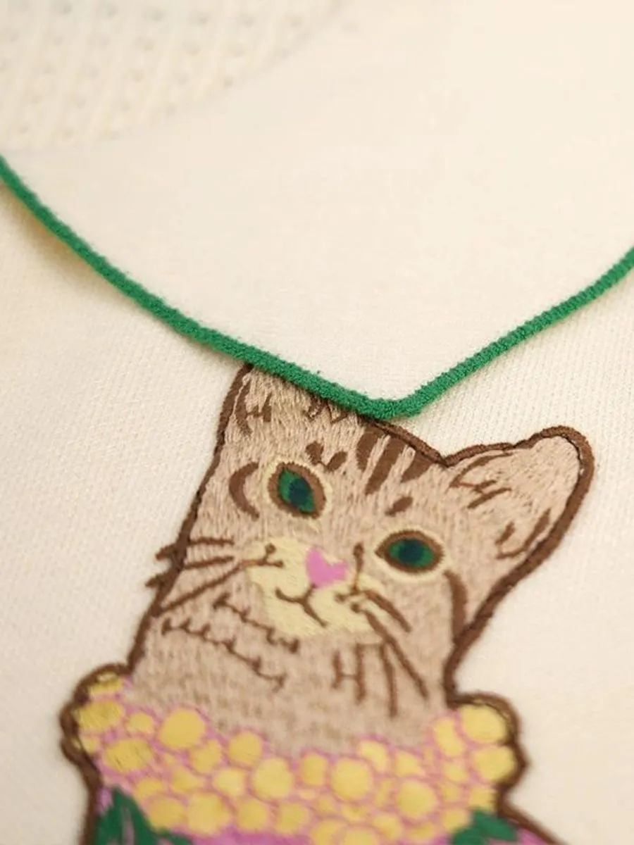 JUNGLE ME Women Cardigans Retro Cat Beige