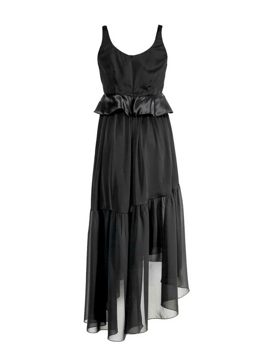 SENADA WOMEN SILK BLEND EYELET MAXI BLACK DRESS