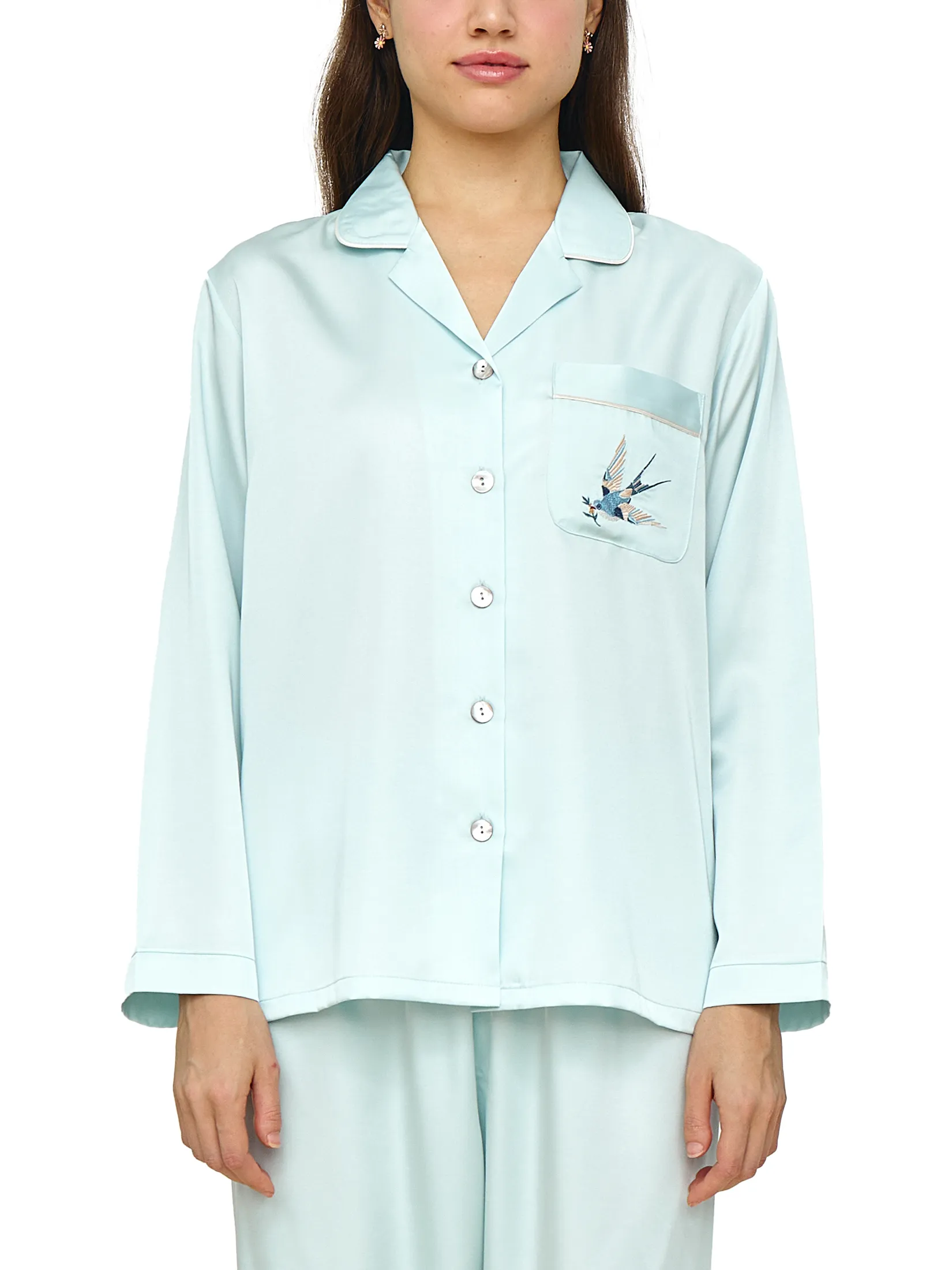 WACOAL Women Sleepwear Collection CAFE’ CATION Long sleeved and legged with fiber Collagen Saxe