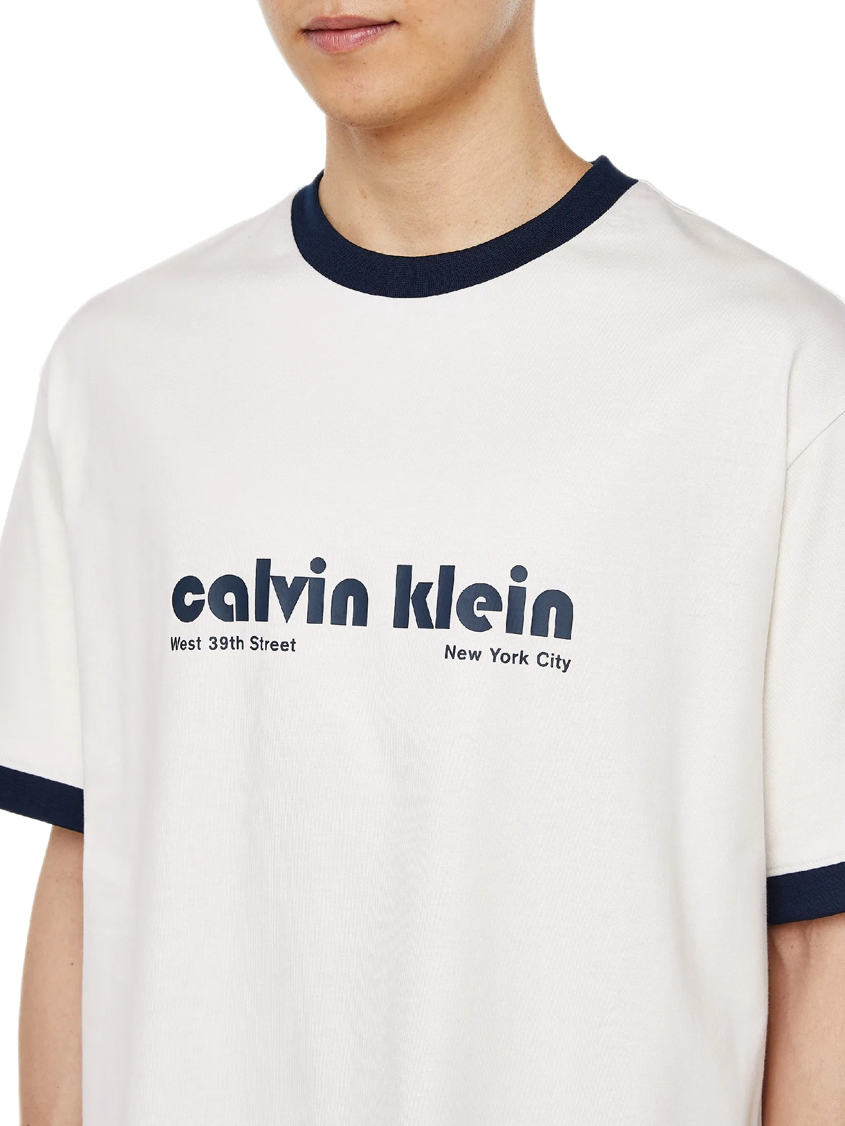 CALVIN KLEIN Men s Relaxed Fit Retro Logo Ringer Short Sleeve T-Shirt White