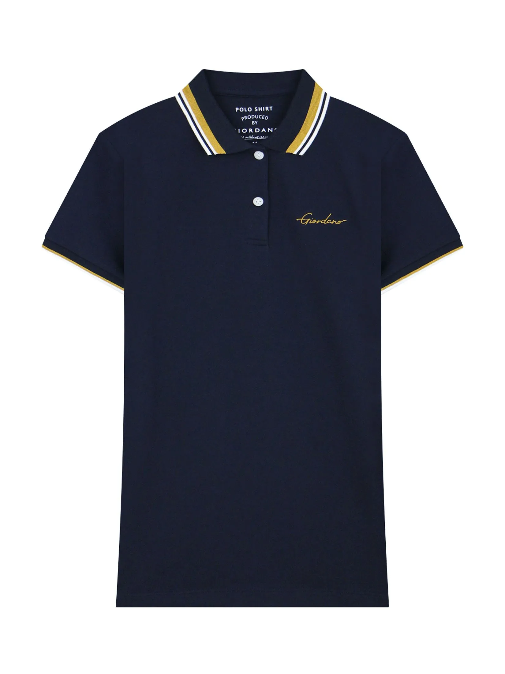 GIORDANO Women's Slim Lycra Pique Embroidery Polo (Signature) Signature Navy