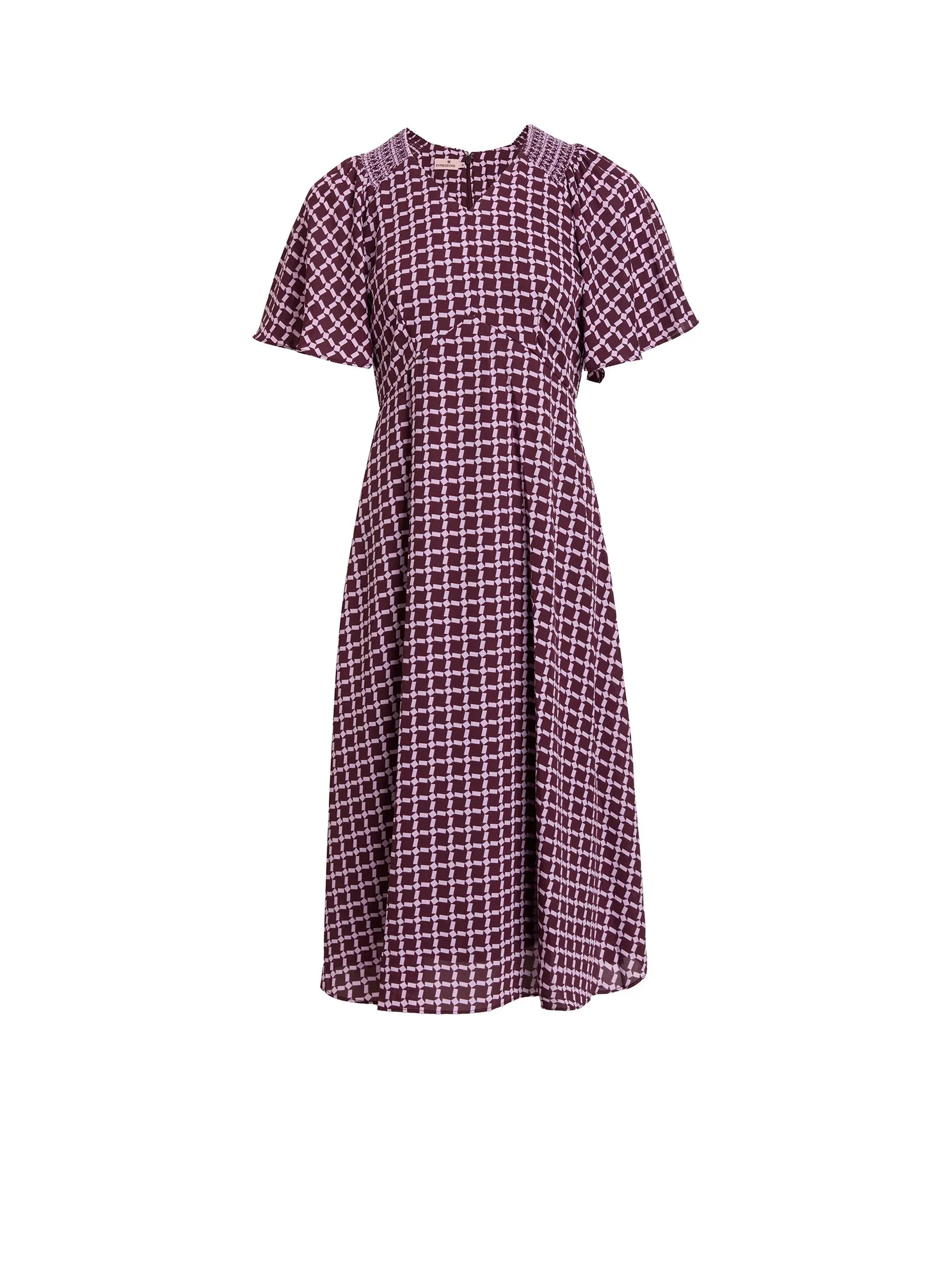 EXPRESSIONS Women Dress Short Sleeves Chiffon with Smock Detail