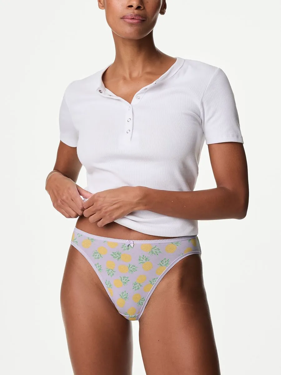 MARKS & SPENCER Women High Leg Knickers Cotton Lycra 5pk Yellow Mix