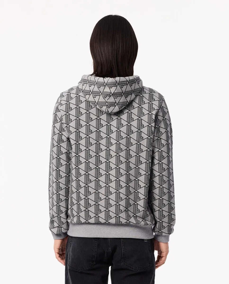 LACOSTE Monogram Fleece Hoodie Grey