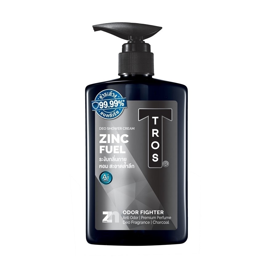 Tros Deo Shower Cream Zinc Fuel  Charcoal 450 Ml. ครีมอาบน้ำ ระงับกลิ่นกาย