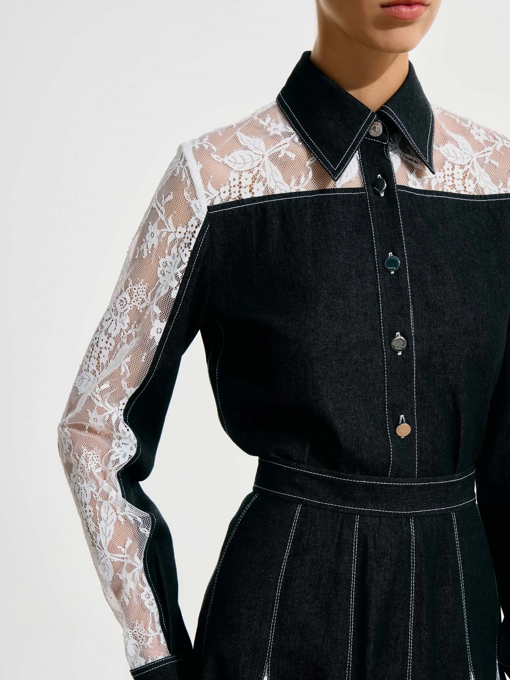 ASAVA (SS25)Hayden Denim Lace Women Skirt Black