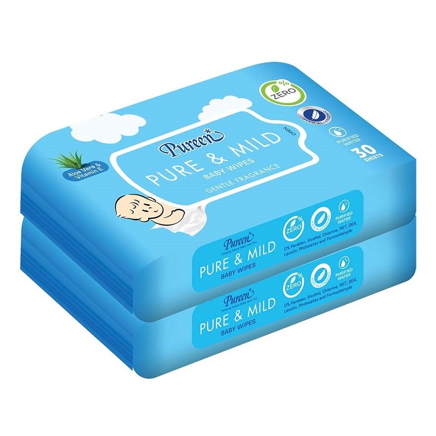 Pureen Baby Wipes Pure  Mild 30 Sheets Twin Pack