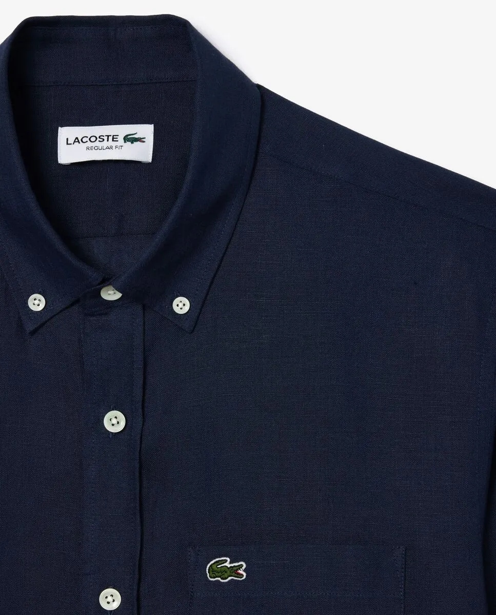 LACOSTE Men’s Lacoste Regular Fit Woven Shirt Navy Blue