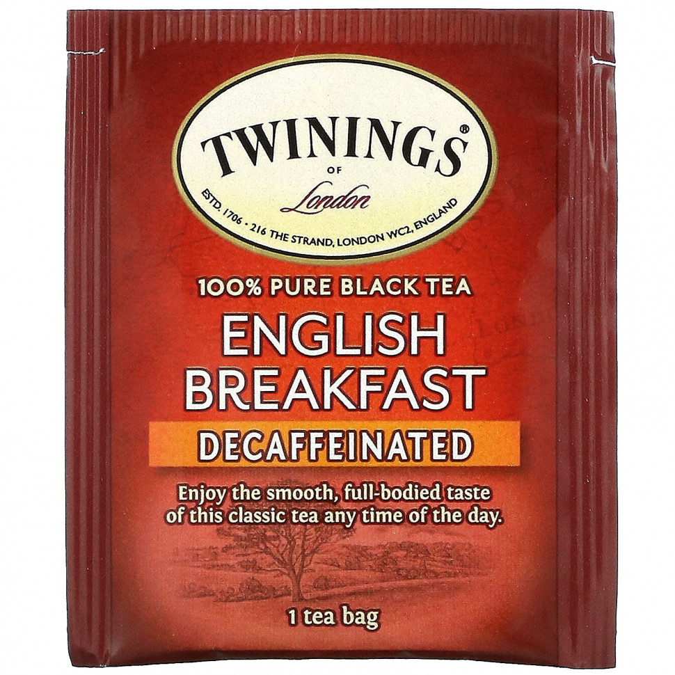 Twinings, English Breakfast, Decaffeinated, 50 Tea Bags, 3.53 oz (100 g)