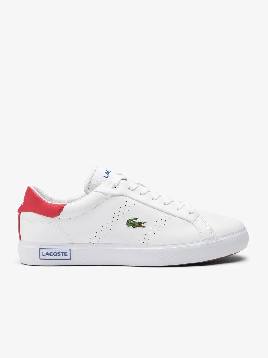 LACOSTE White Men’s Powercourt 2.0 Contrasted Leather Trainers