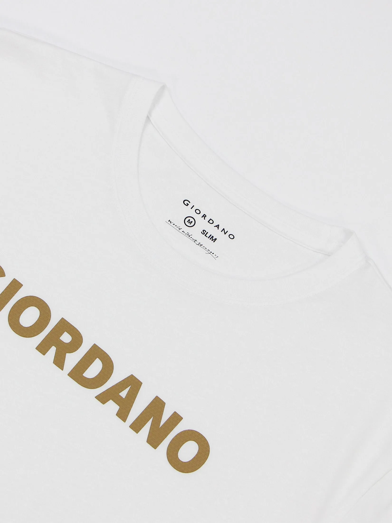 GIORDANO Men's Slim Jersey Printed Tee (Signature) Signature White