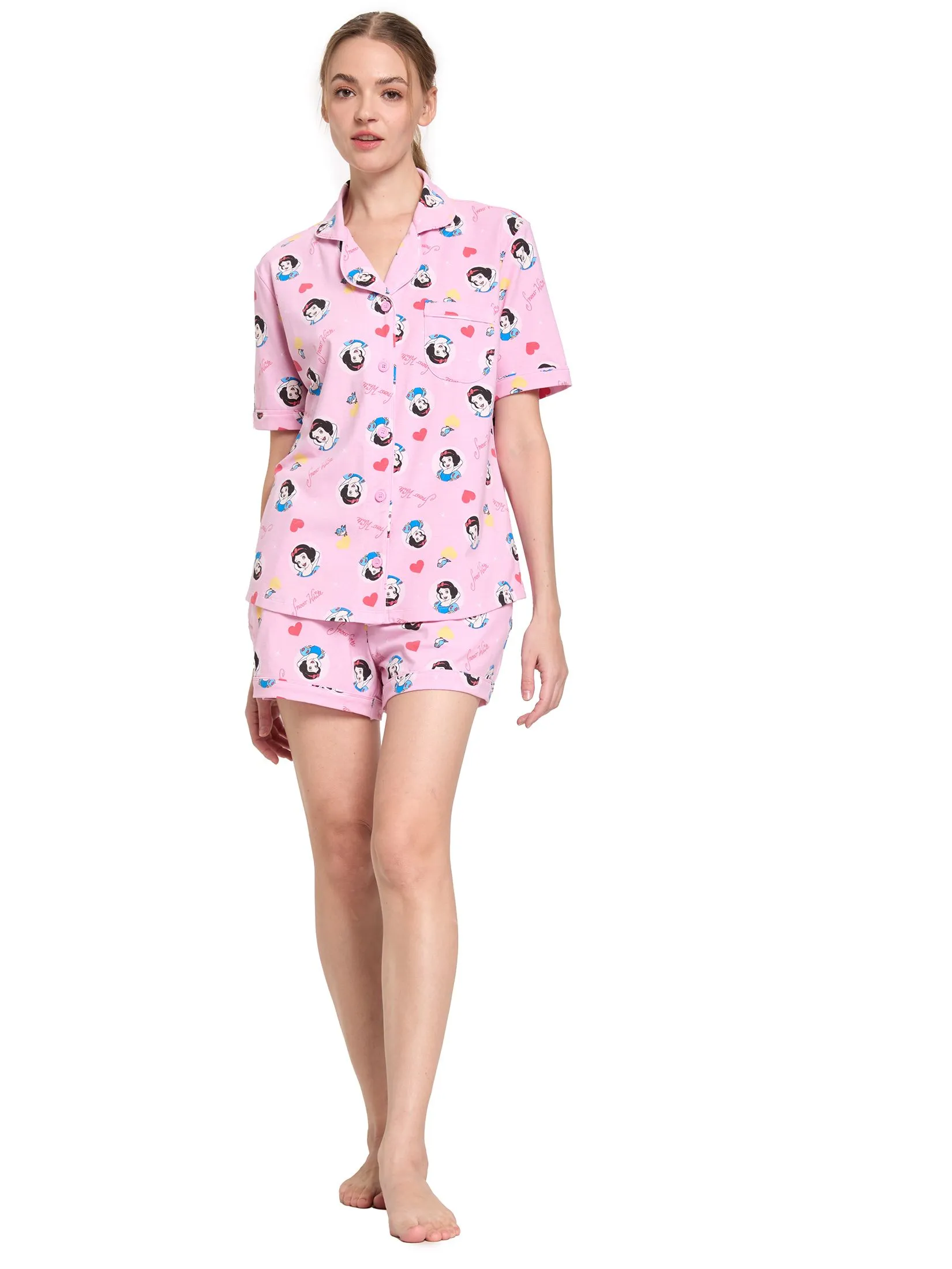 SWEET SENSATIONS Women Pyjamas Shirt Short Sleeves + Shorts Print Pink