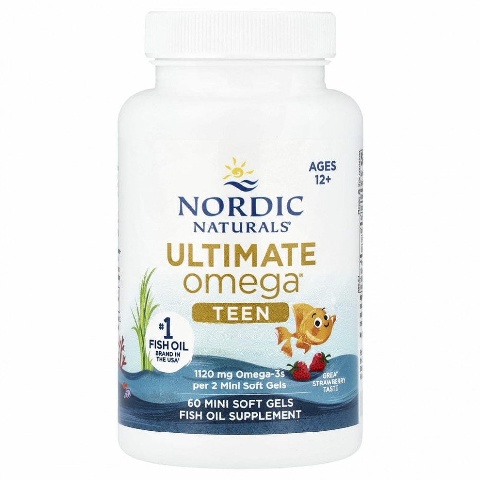 Nordic Naturals, Ultimate Omega 2X Teen, для подростков от 12 до 18 лет, со вкусом клубники, 60 мини-капсул