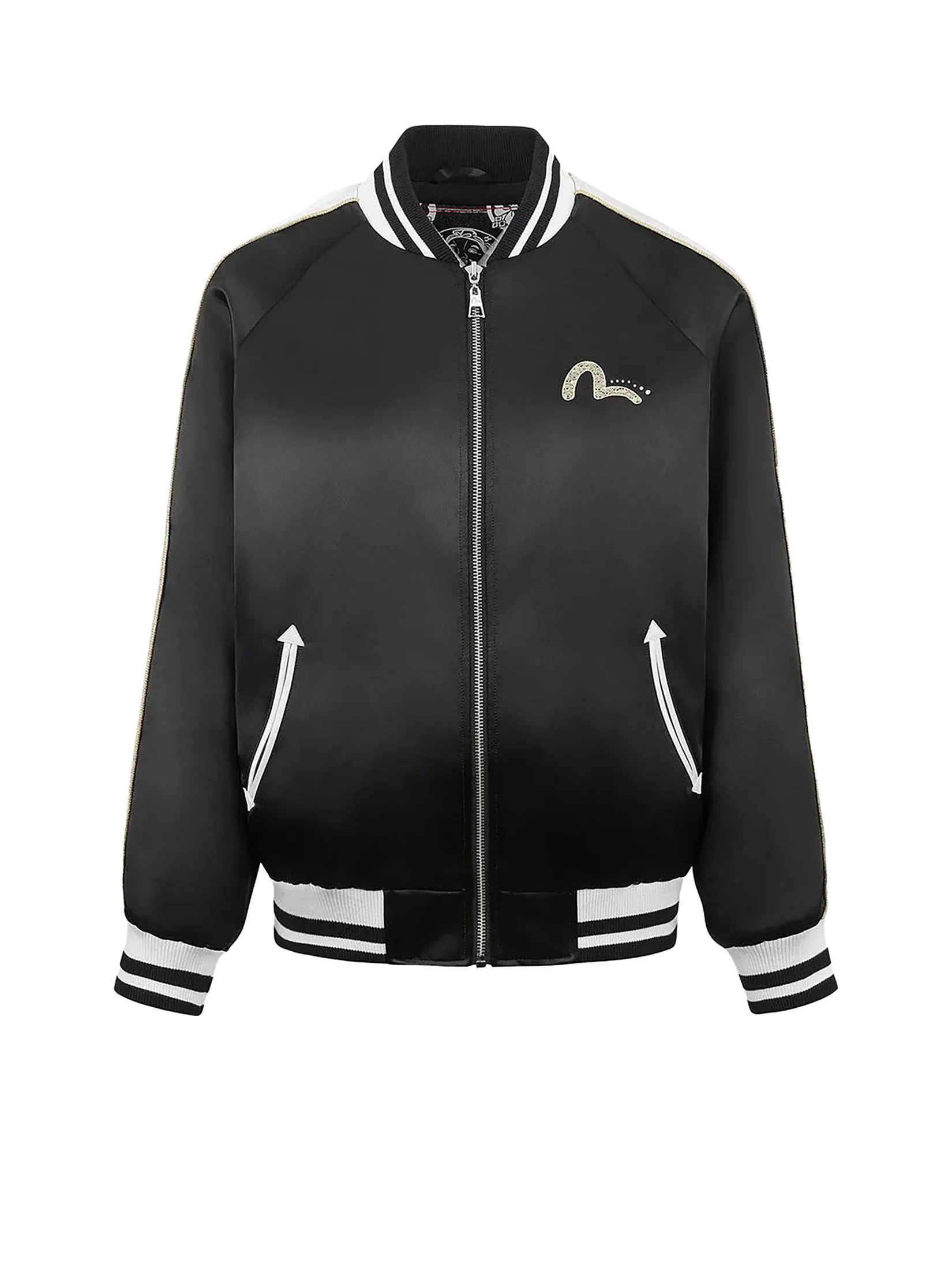 EVISU Women Souvenir Jacket Hummingbird and Magnolia Flower Embroidery Loose Fit Black