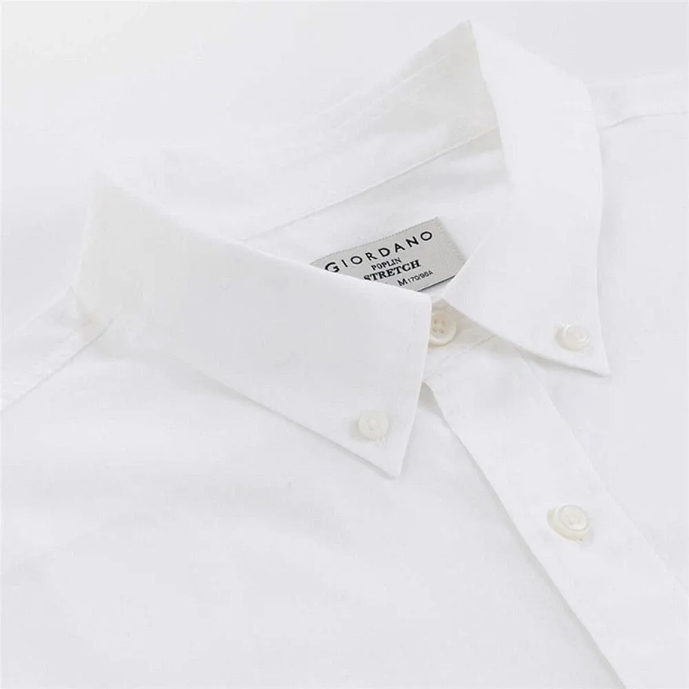 GIORDANO White Men's Stretch Long Sleeve Slim Button Front Shirt