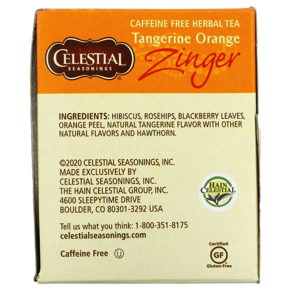 Celestial Seasonings, Травяной чай без кофеина Zinger, Мандариново-апельсиновый заряд, 20 чайных пакетиков, 1,7 унции (47 г)