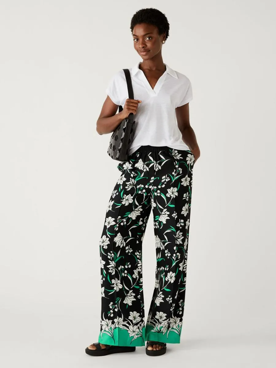 MARKS & SPENCER Women Wide Leg Trousers Floral Printed