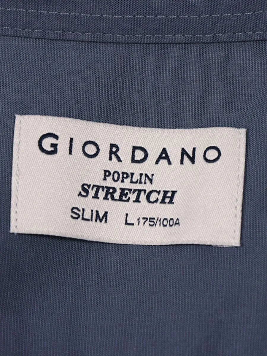 GIORDANO Men's Short Sleeve Slim Fit Stretch Poplin Shirt Navy blue