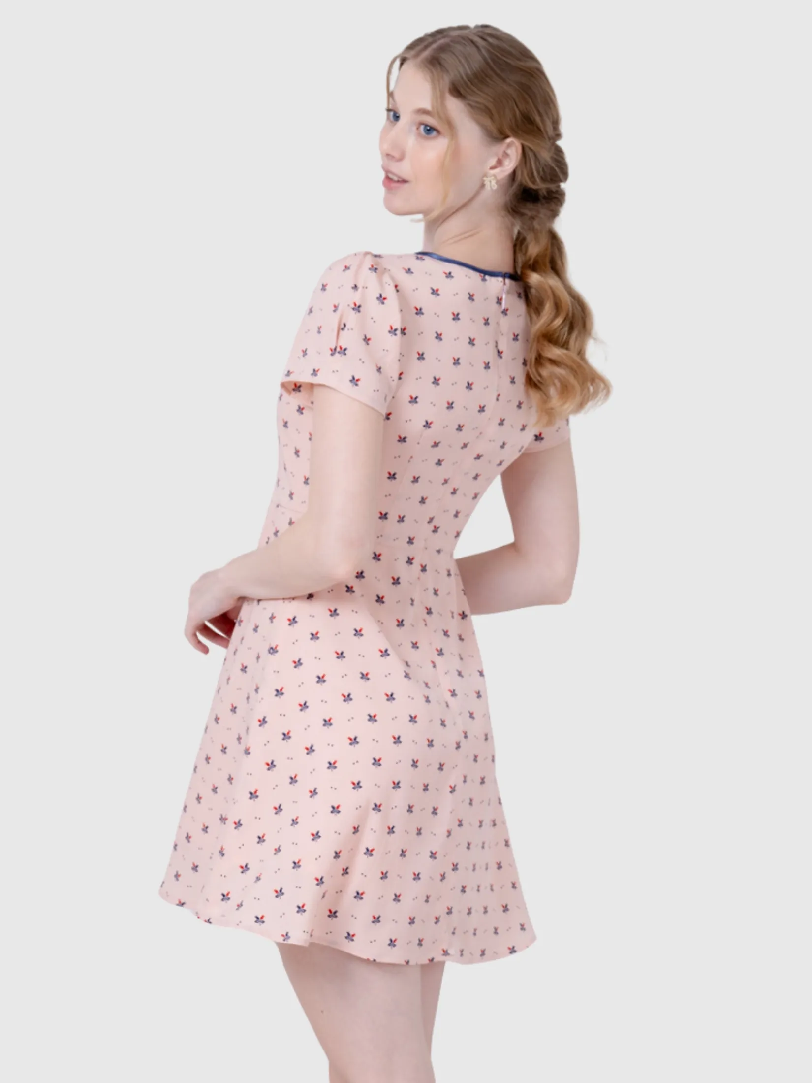 AMILA Women Dress Short Sleeves Peach Skin Rose Red