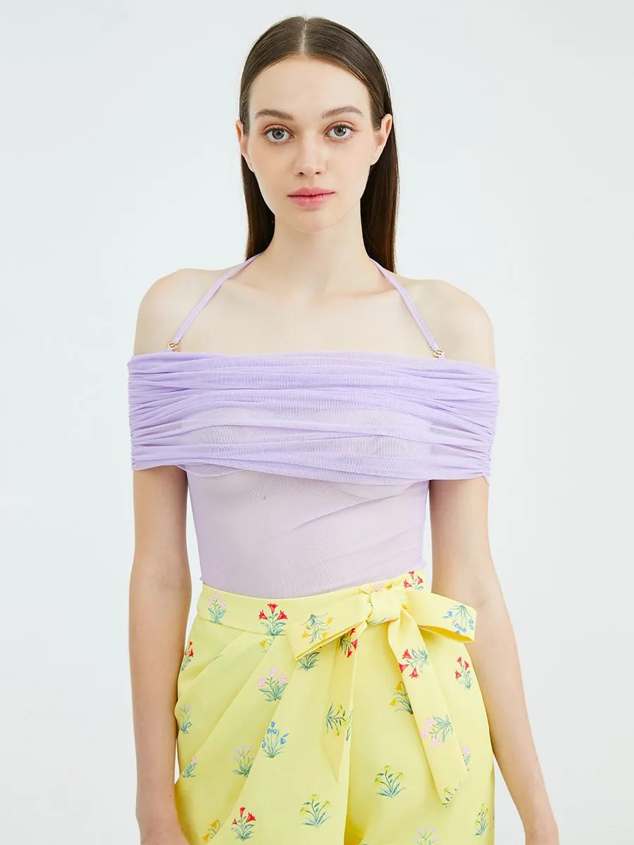 KLOSET (SS24)Off-Shoulder Strap Top Purple